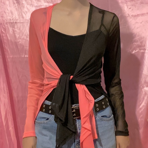 Y2K Pink/Black Split-Tones Mesh Cover-Up - Picture 1 of 3
